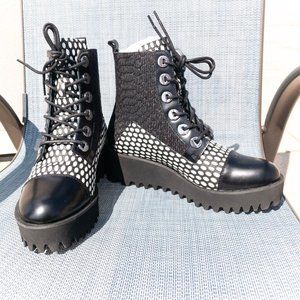 Unique Multi-Textured Black and White Combat Boots